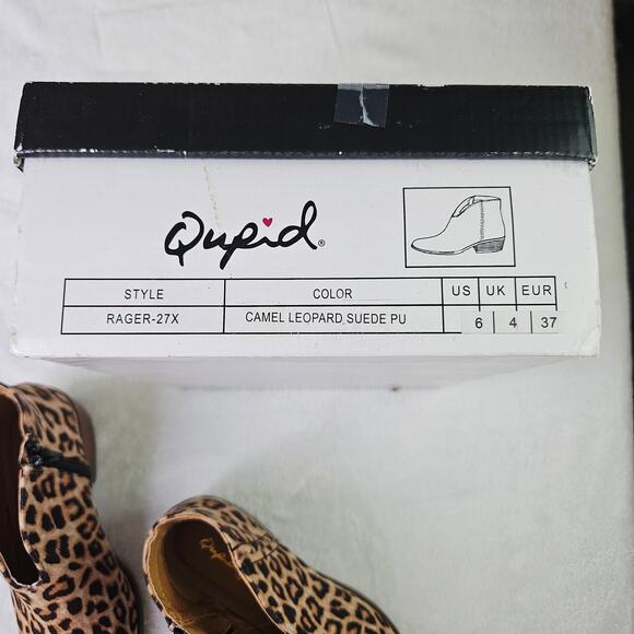 News Qupid Rager Leopard Suede Ankle Booties Size 6 Pointed Toe Block Heel - Picture 4 of 9